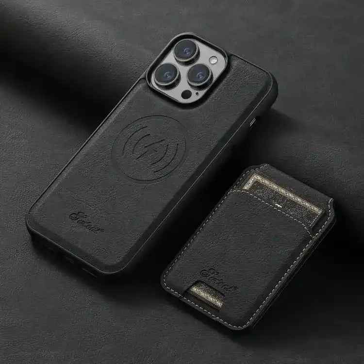 Suteni H17 Litchi Texture Leather MagSafe Detachable Wallet Phone Case