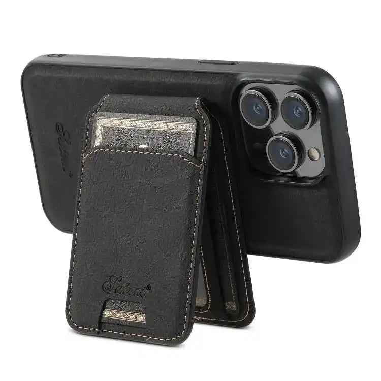 Suteni H17 Litchi Texture Leather MagSafe Detachable Wallet Phone Case