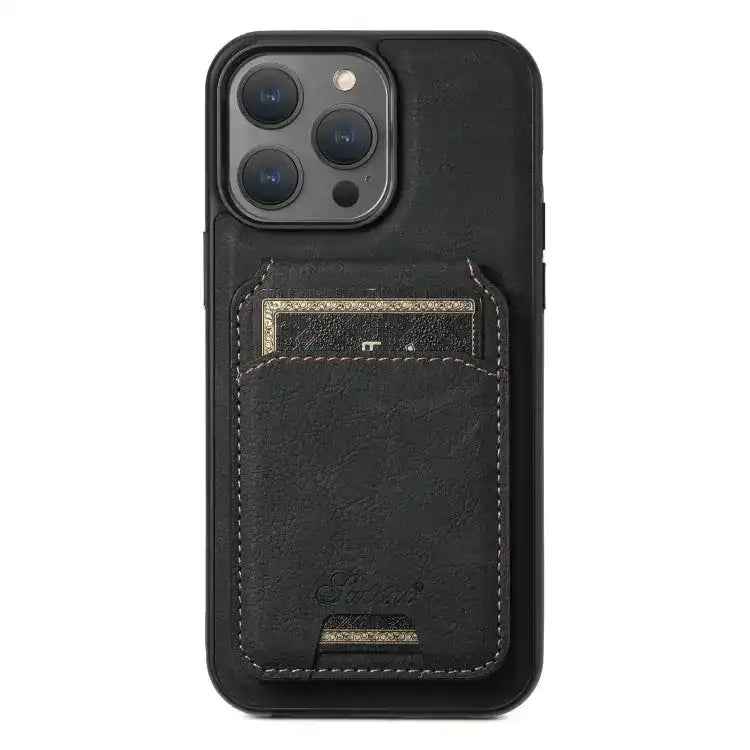 Suteni H17 Litchi Texture Leather MagSafe Detachable Wallet Phone Case
