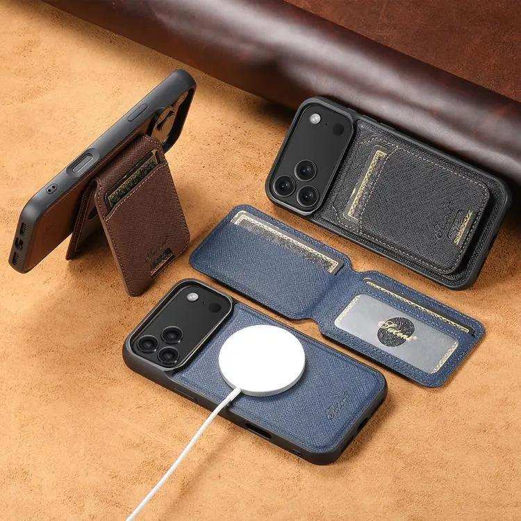 Suteni H18 Cross Grain MagSafe Wallet Leather Phone Case Suteni