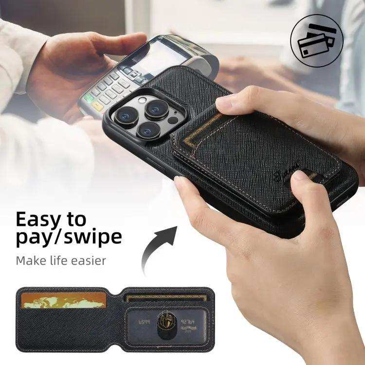 Suteni H18 Cross Grain MagSafe Wallet Leather Phone Case Suteni