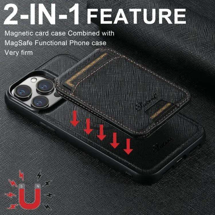 Suteni H18 Cross Grain MagSafe Wallet Leather Phone Case Suteni