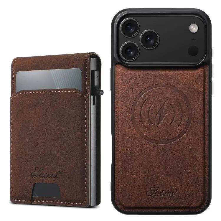 Suteni H19 Litchi Grain 2-in-1 MagSafe Removable Card Box Back Phone Case Suteni