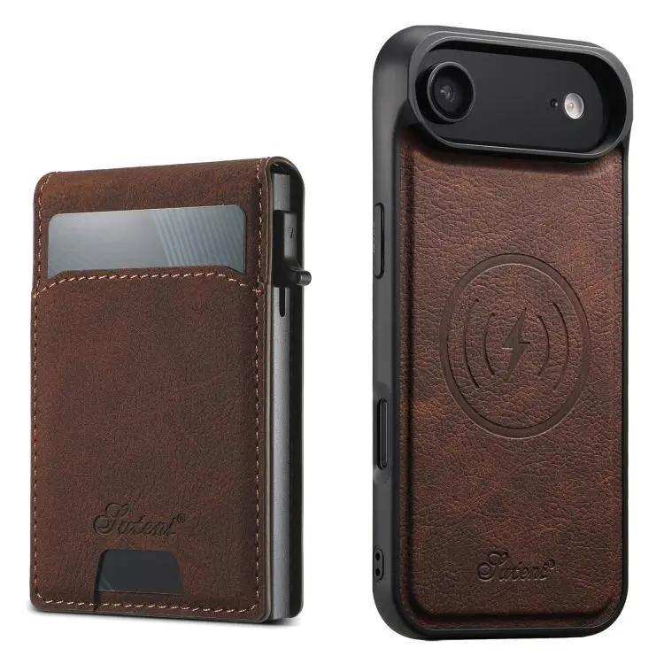 Suteni H19 Litchi Grain 2-in-1 MagSafe Removable Card Box Back Phone Case Suteni