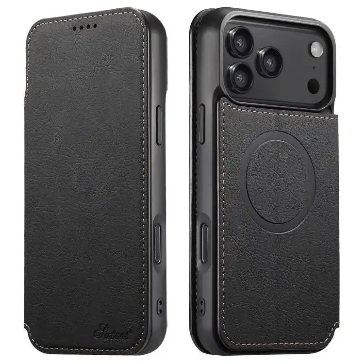 Suteni J06 Retro Matte Litchi Texture Leather MagSafe Phone Case Suteni