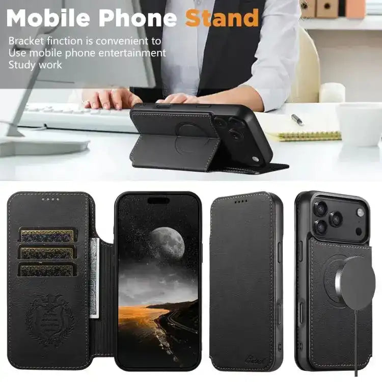 Suteni J06 Retro Matte Litchi Texture Leather MagSafe Phone Case Suteni