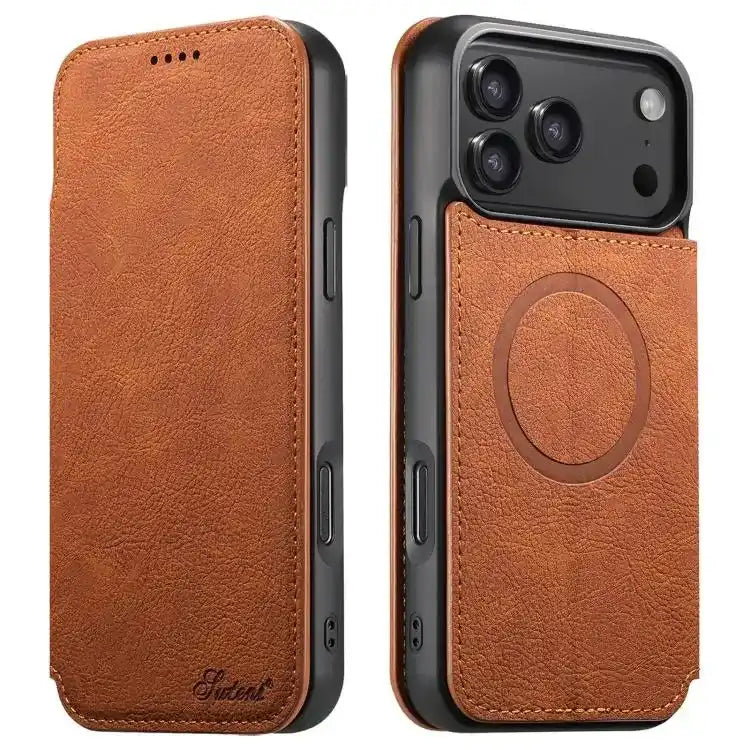 Suteni J06 Retro Matte Litchi Texture Leather MagSafe Phone Case Suteni