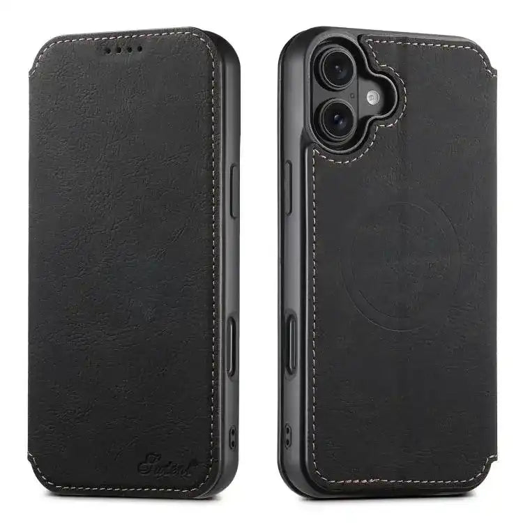 Suteni J06 Retro Matte Litchi Texture Leather MagSafe Phone Case Suteni