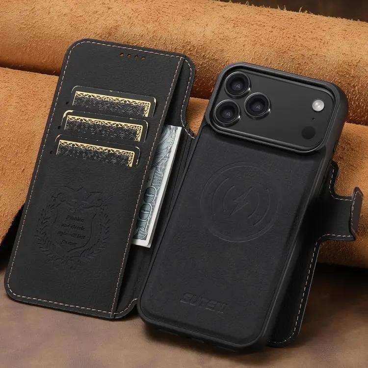 Suteni Q05 2-in-1 Multi-function MagSafe Wallet Litchi Leather Phone Case Suteni