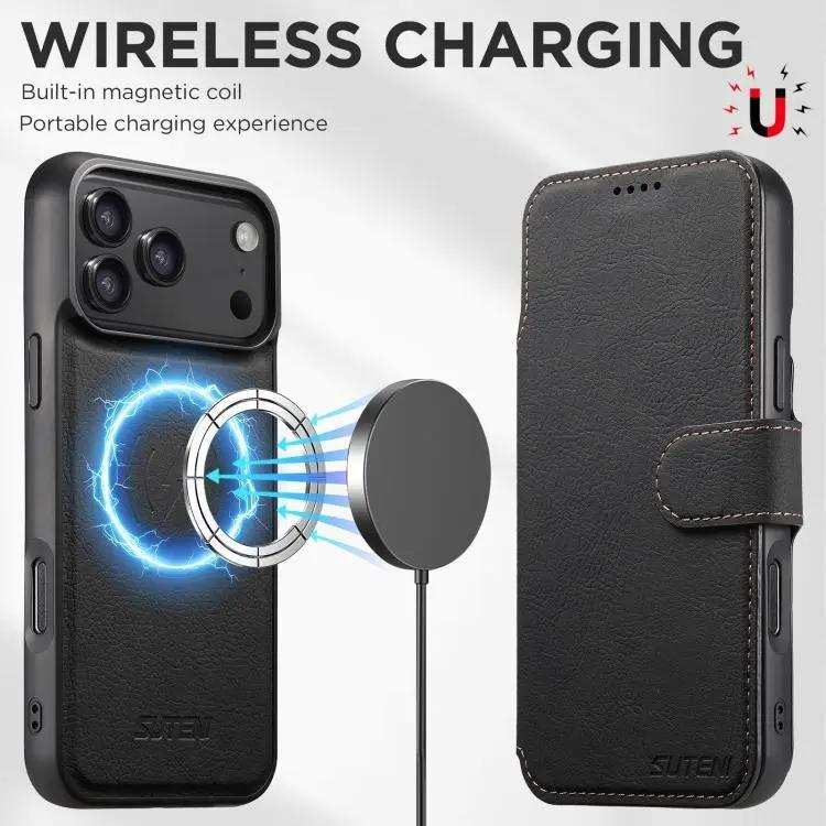 Suteni Q05 2-in-1 Multi-function MagSafe Wallet Litchi Leather Phone Case Suteni