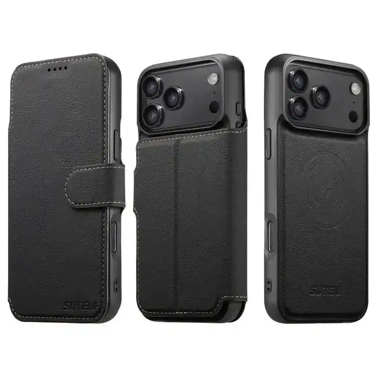 Suteni Q05 2-in-1 Multi-function MagSafe Wallet Litchi Leather Phone Case Suteni