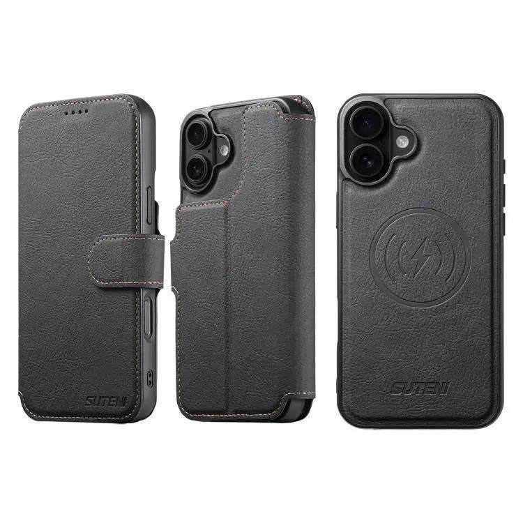 Suteni Q05 2-in-1 Multi-function MagSafe Wallet Litchi Leather Phone Case Suteni