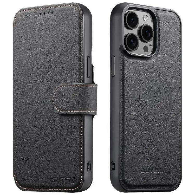 Suteni Q05 2-in-1 Multi-function MagSafe Wallet Litchi Leather Phone Case Suteni