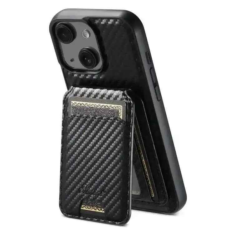 Suteni TXWH18 Carbon Fiber Texture Detachable Wallet MagSafe Phone Case