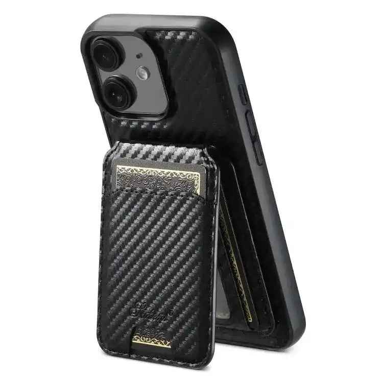 Suteni TXWH18 Carbon Fiber Texture Detachable Wallet MagSafe Phone Case