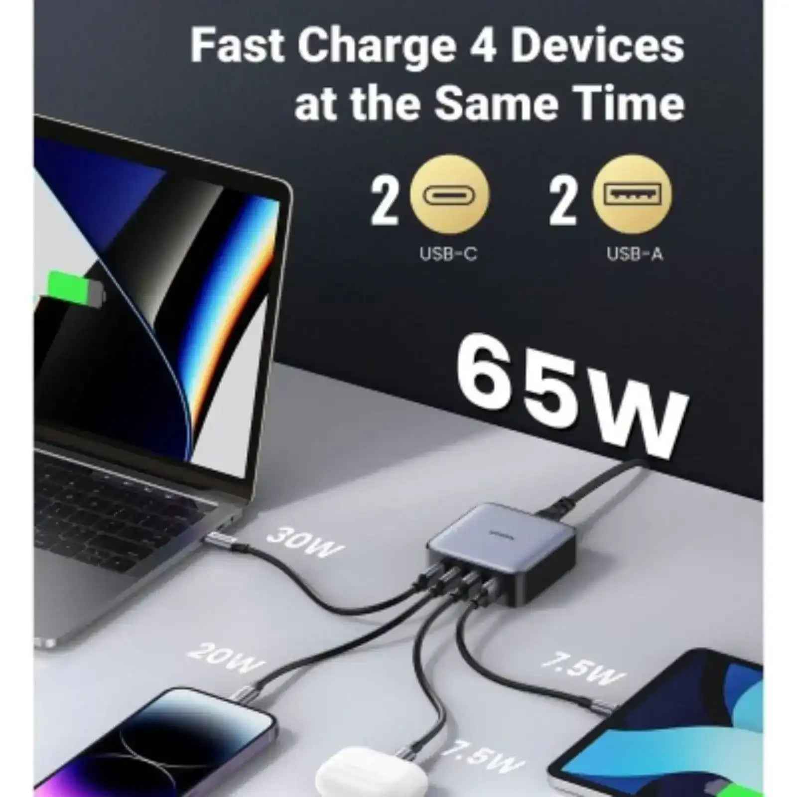 UGREEN CD327 Nexode 65W 4-Port PD GaN Fast Charger (2 x USB-C, 2 x USB-A)