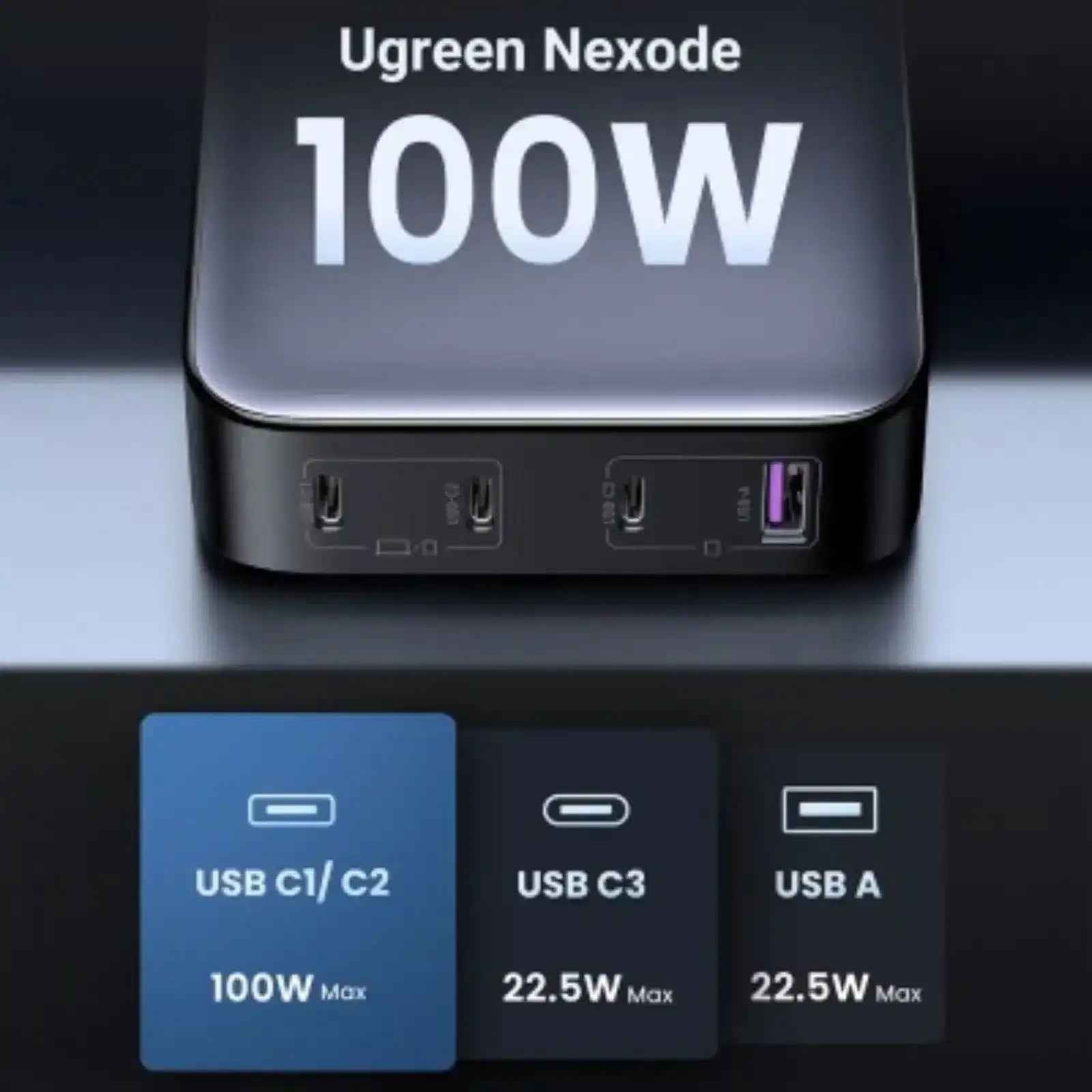 UGREEN CD328 Nexode 100W 4-Port PD GaN Fast Charger (3 x USB-C, 1 x USB-A)