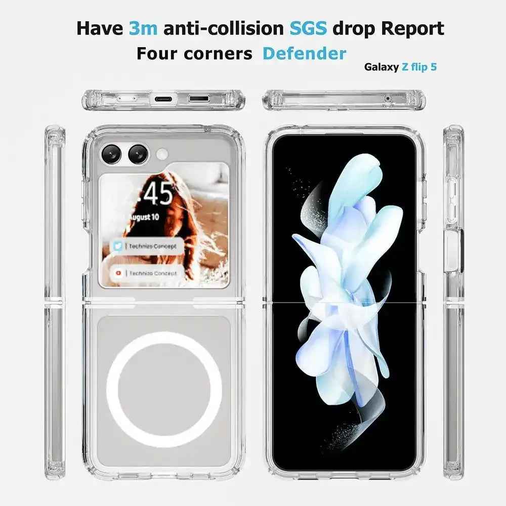Ultimake Shockproof Transparent Case Cover With Magnetic Ring for Samsung Galaxy Z Flip7-Transparent
