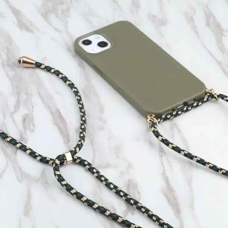 Wheat Straw TPU Shockproof Phone Case with Neck Lanyard