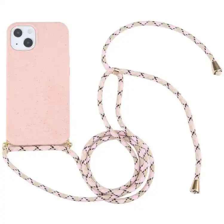 Wheat Straw TPU Shockproof Phone Case with Neck Lanyard