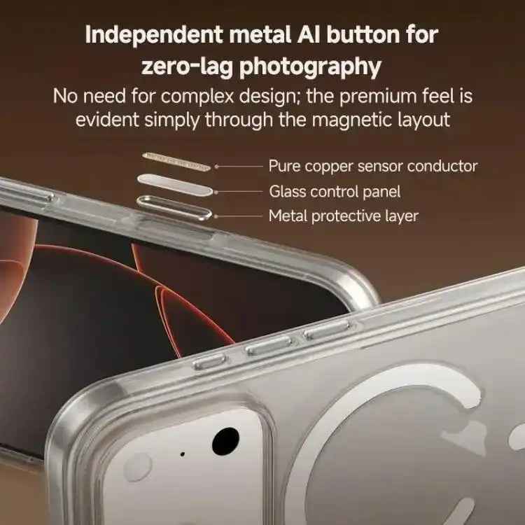 ZGA Magsafe Metal AI Buttons Clear PC Hybrid TPU Phone Case