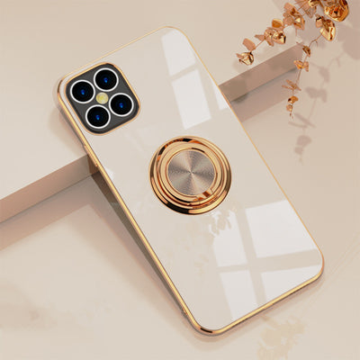 Compatible With  , 6D Plating Solid Color Ring Phone Case For iPhone 15