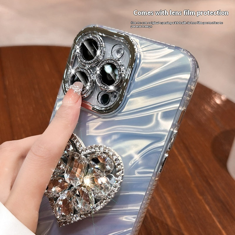 Lens Protector Rhinestone Love Bracket Phone Case For iPhone 16