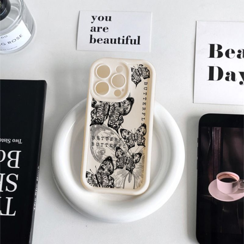 Retro Butterfly Print Drop-resistant Phone Case For iPhone 15