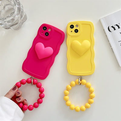 Wavy Edge Suitable Mobile Phone Case Silicone Three-dimensional Love Ball Chain For iPhone 15