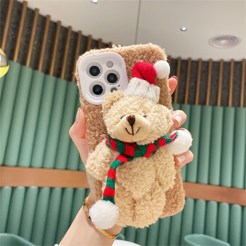 Christmas Bear Plush Mobile Phone Case For iPhone 14