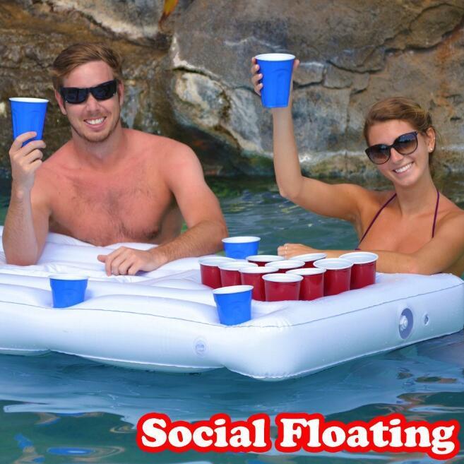 Air Mattress Ice Bucket Cooler Cup Holder Inflatable Beer Pong Table Pool Float - MyMobile