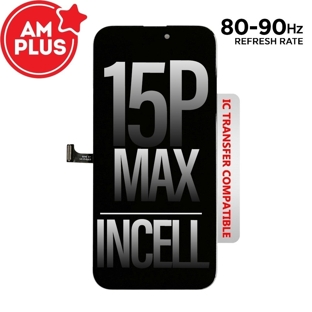 AMPLUS Incell LCD Assembly for iPhone 15 Pro Max Screen Replacement (80HZ-90HZ, Compatible for IC chip transfer)