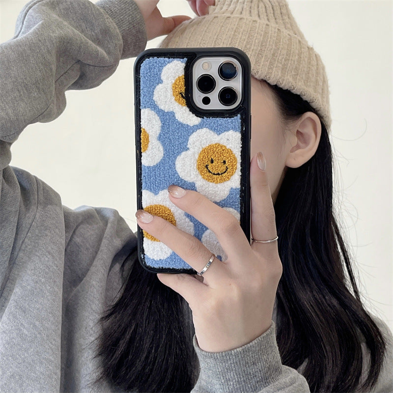 Creative And Simple Flower Plush Phone Case For iPhone 15