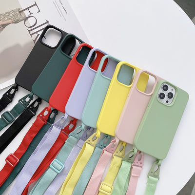 Crossbody Lanyard Liquid Silicone Phone Case For iPhone 15