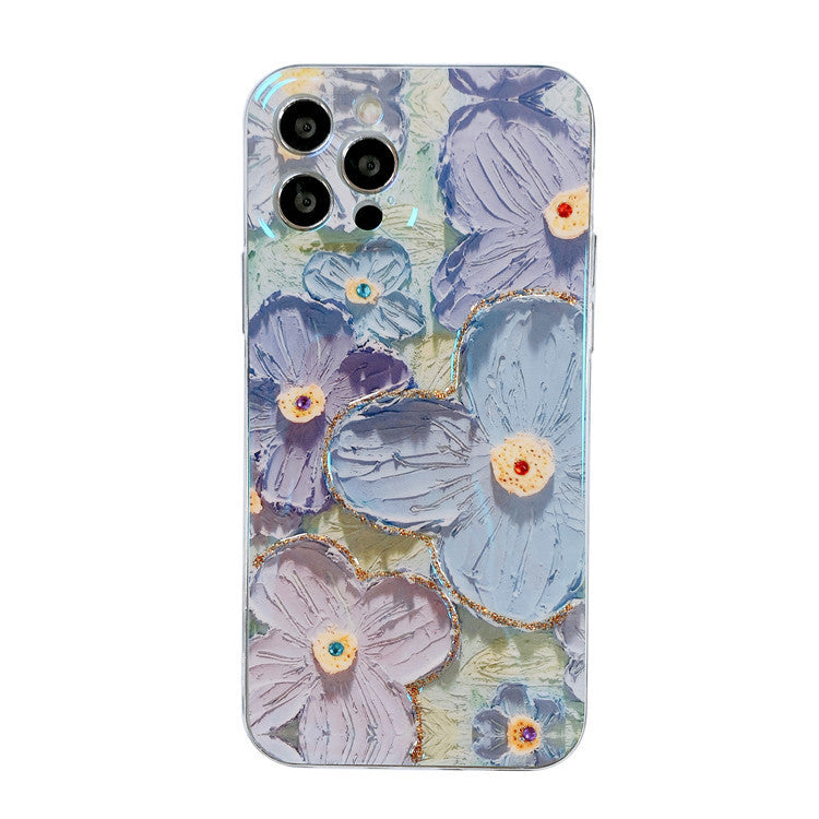 Oil Painting Purple And Blue Daisy Flower Phone Case For iPhone 15