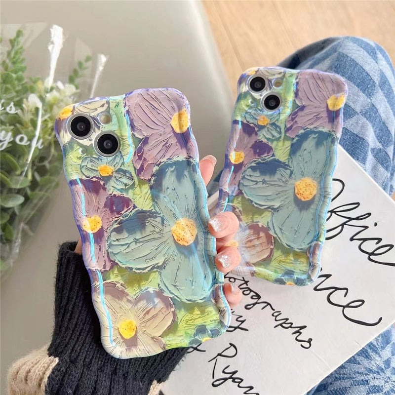 Retro Oil Painting Phone Case Blu-ray Flowers Shockproof Case For iPhone 14