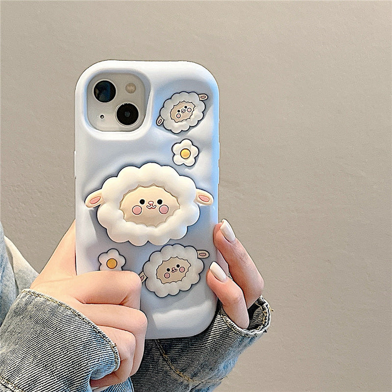 Cartoon Sheep Stand Phone Case For iPhone 15