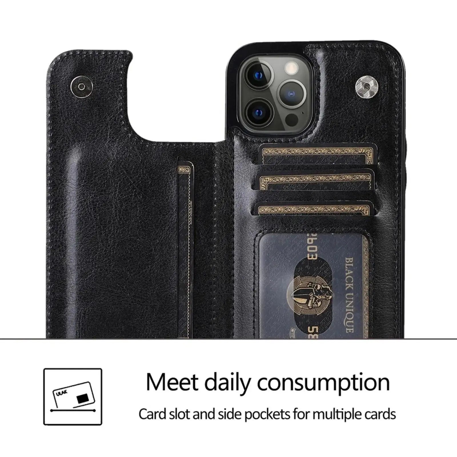 Back Flip Leather Wallet Cover Case for iPhone 15 Plus - MyMobile