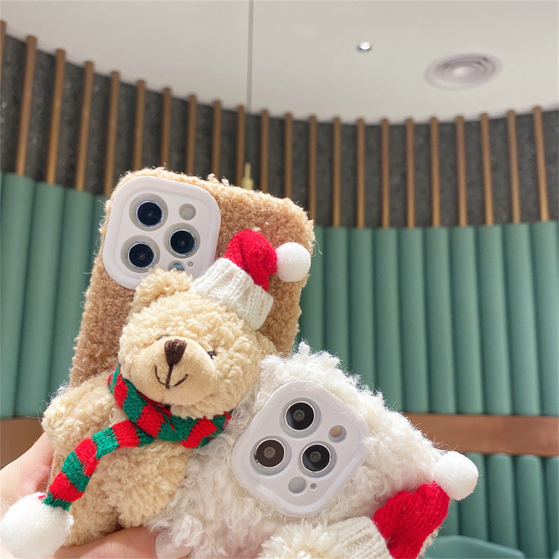 Christmas Bear Plush Mobile Phone Case For iPhone 14