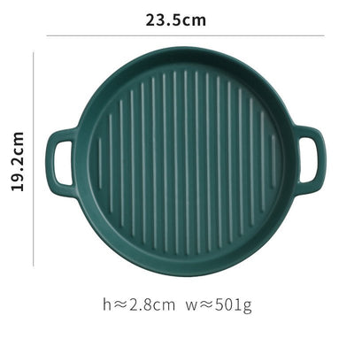 Binaural Baking Tray Pizza Tray Round Dish Plate Dish Creative Oven Ceramic Net Celebrity Tableware Microwave Flat Plate - MyMobile