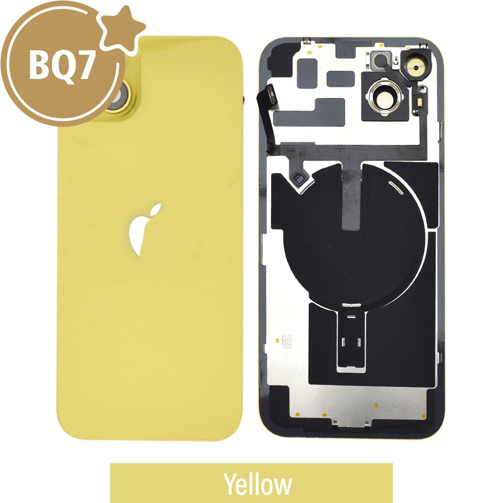 BQ7 Rear Cover Glass with Camera Lens Glass and Wireless NFC Charging with Flash Flex Cable for iPhone 14 Plus-Yellow