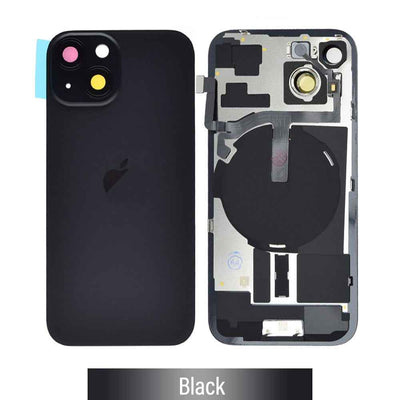 BQ7 Rear Cover Glass with Camera Lens Glass and Wireless NFC Charging with Flash Flex Cable for iPhone 15 -Black