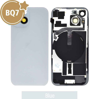 BQ7 Rear Cover Glass with Camera Lens Glass and Wireless NFC Charging with Flash Flex Cable for iPhone 15-Blue