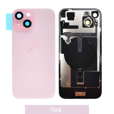 BQ7 Rear Cover Glass with Camera Lens Glass and Wireless NFC Charging with Flash Flex Cable for iPhone 15-Pink