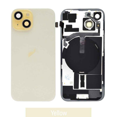 BQ7 Rear Cover Glass with Camera Lens Glass and Wireless NFC Charging with Flash Flex Cable for iPhone 15-Yellow