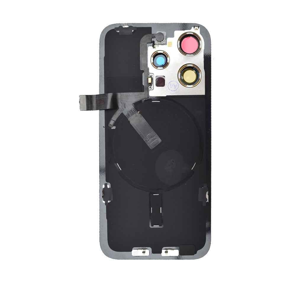 BQ7 Rear Cover Glass with Camera Lens Glass and Wireless NFC Charging with Flash Flex Cable for iPhone 15 Pro-Black Titanium