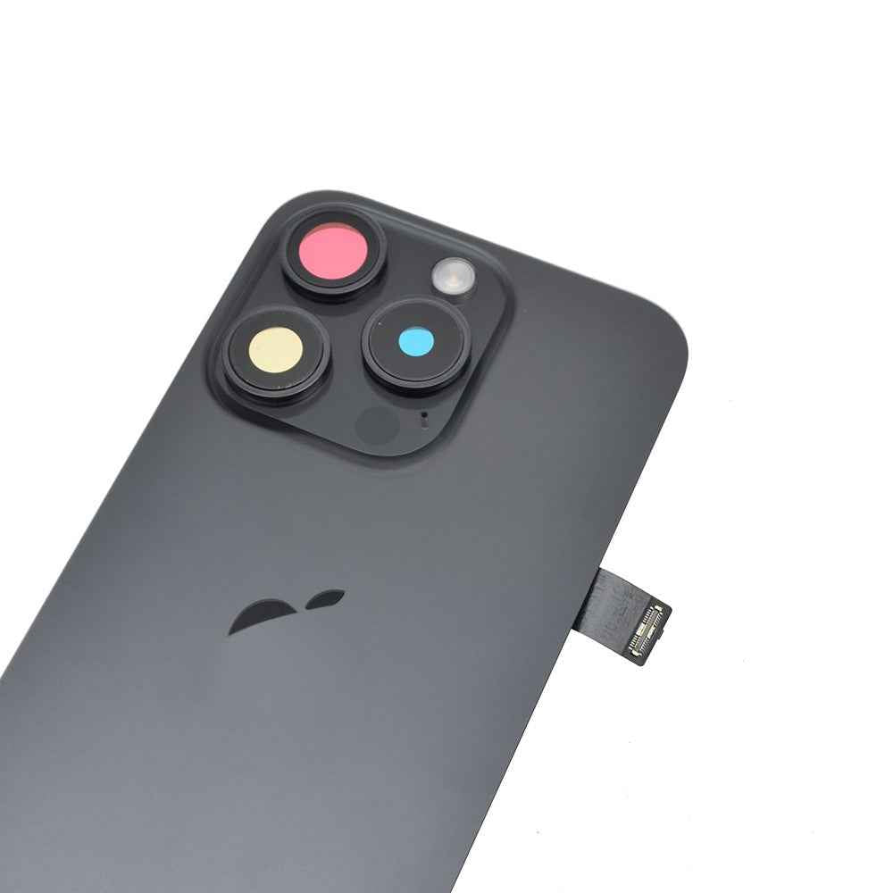 BQ7 Rear Cover Glass with Camera Lens Glass and Wireless NFC Charging with Flash Flex Cable for iPhone 15 Pro-Black Titanium