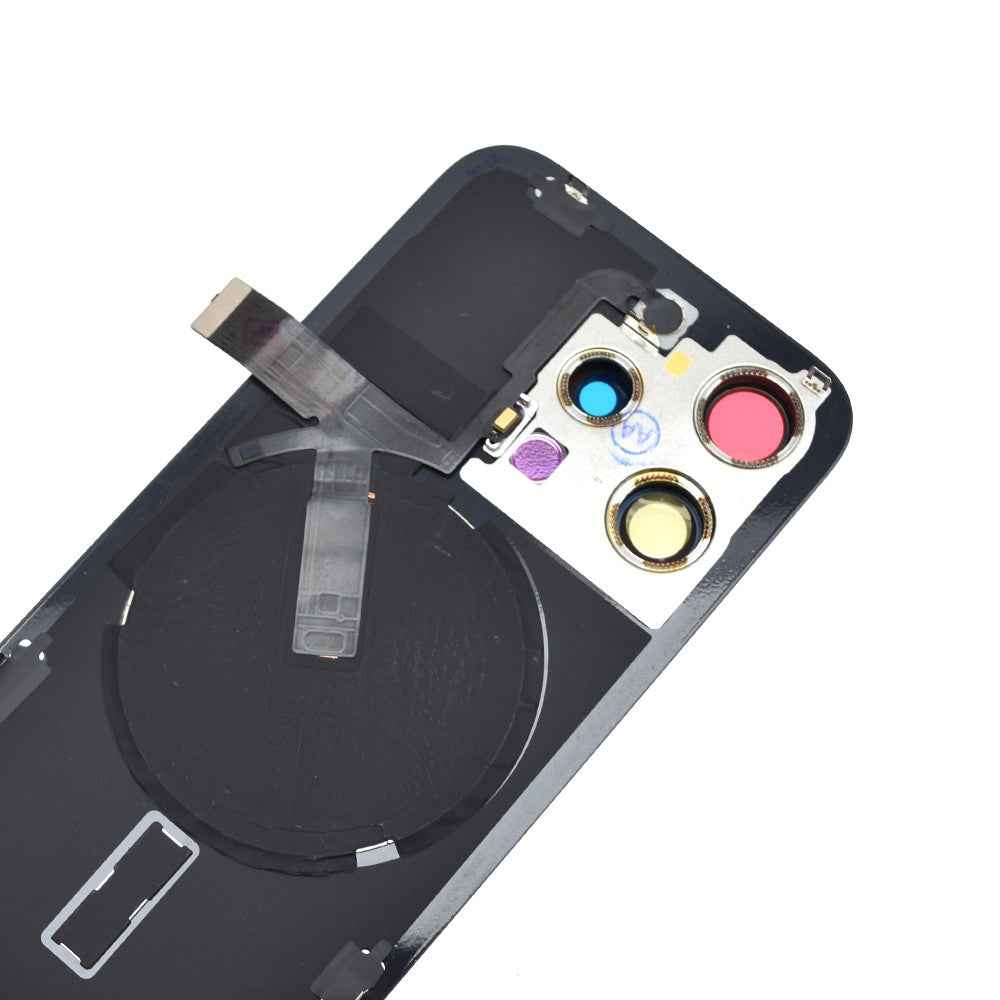 BQ7 Rear Cover Glass with Camera Lens Glass and Wireless NFC Charging with Flash Flex Cable for iPhone 15 Pro-Blue Titanium