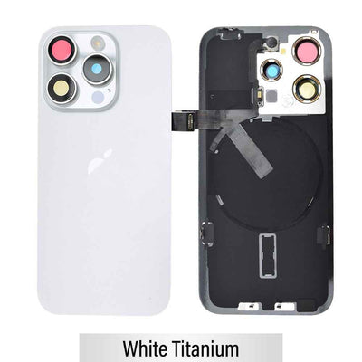 BQ7 Rear Cover Glass with Camera Lens Glass and Wireless NFC Charging with Flash Flex Cable for iPhone 15 Pro-White Titanium