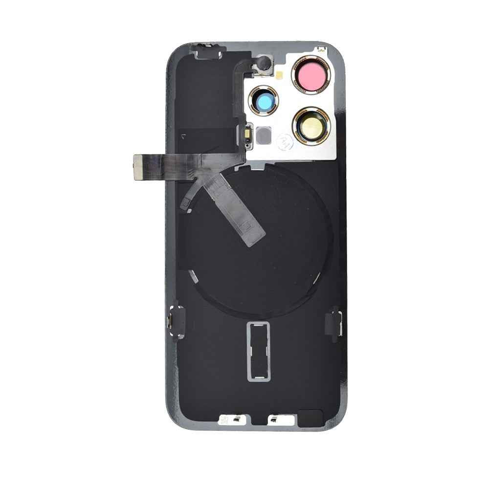 BQ7 Rear Cover Glass with Camera Lens Glass and Wireless NFC Charging with Flash Flex Cable for iPhone 15 Pro-White Titanium